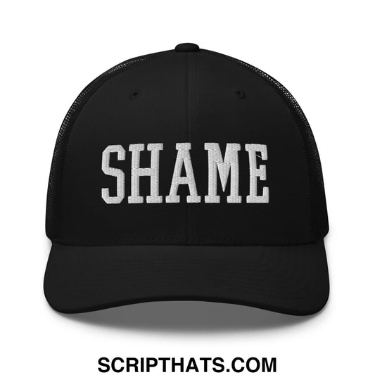 Shame Embroidered Mesh Trucker Hat Black