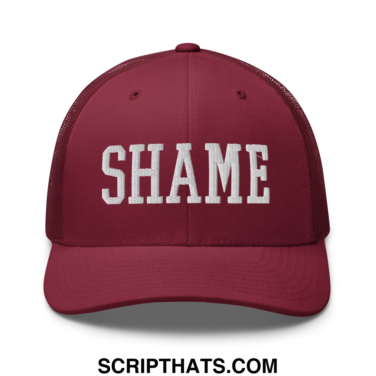 Shame Embroidered Mesh Trucker Hat Cranberry