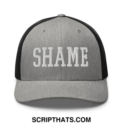 Shame Embroidered Mesh Trucker Hat Heather Black