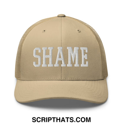 Shame Embroidered Mesh Trucker Hat Khaki