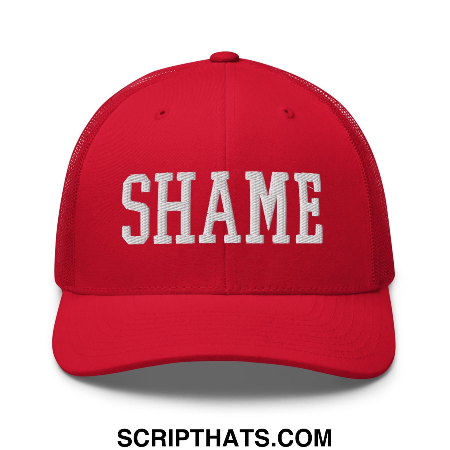 Shame Embroidered Mesh Trucker Hat Red