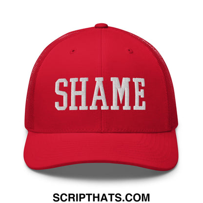 Shame Embroidered Mesh Trucker Hat Red