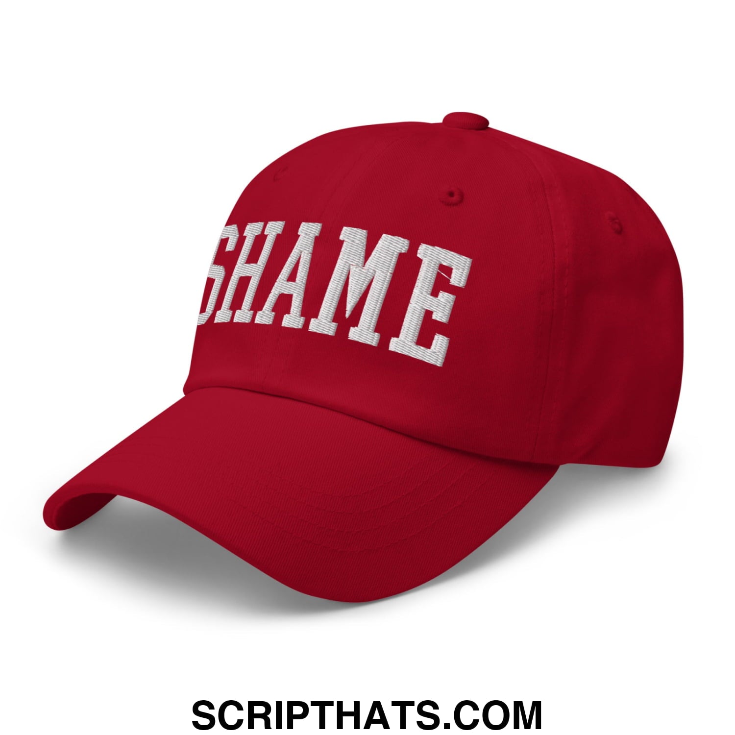 Shame Embroidered Unstructured Dad Hat Cranberry