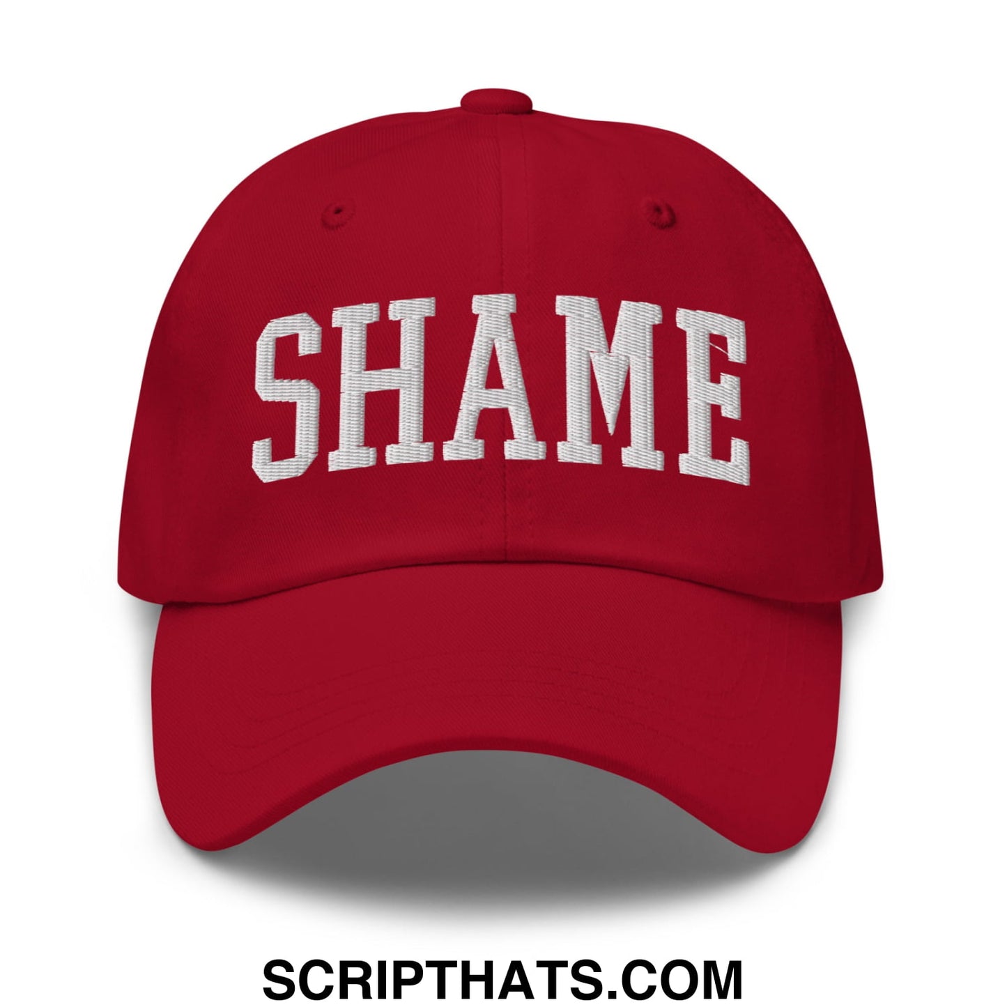 Shame Embroidered Unstructured Dad Hat Cranberry