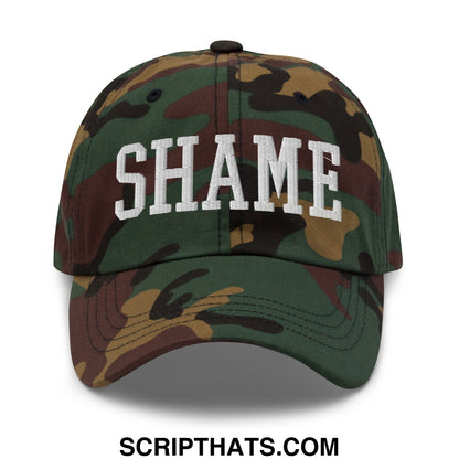 Shame Embroidered Unstructured Dad Hat Green Camo