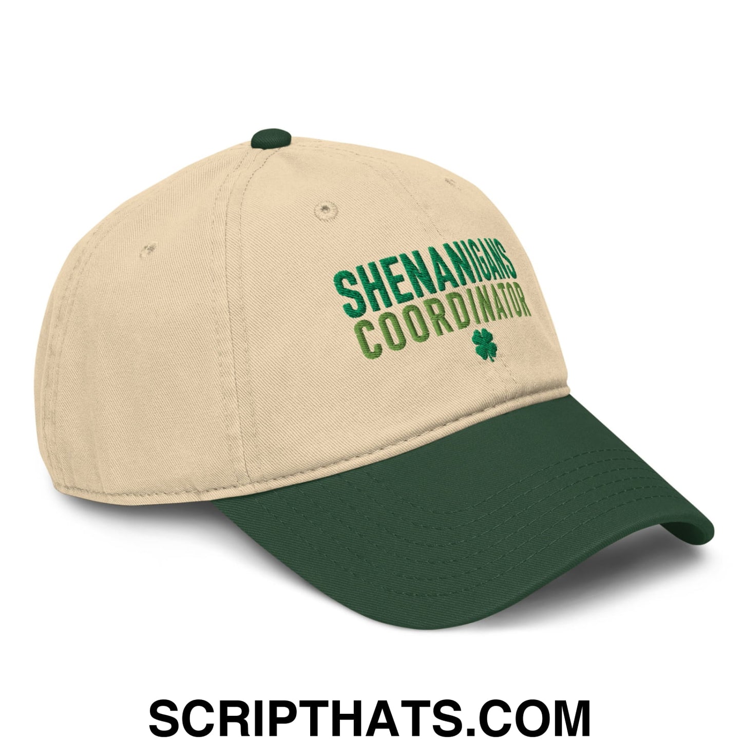 Shenanigans Coordinator St. Patrick's Day Embroidered Baseball Dad Hat Dark Green Khaki