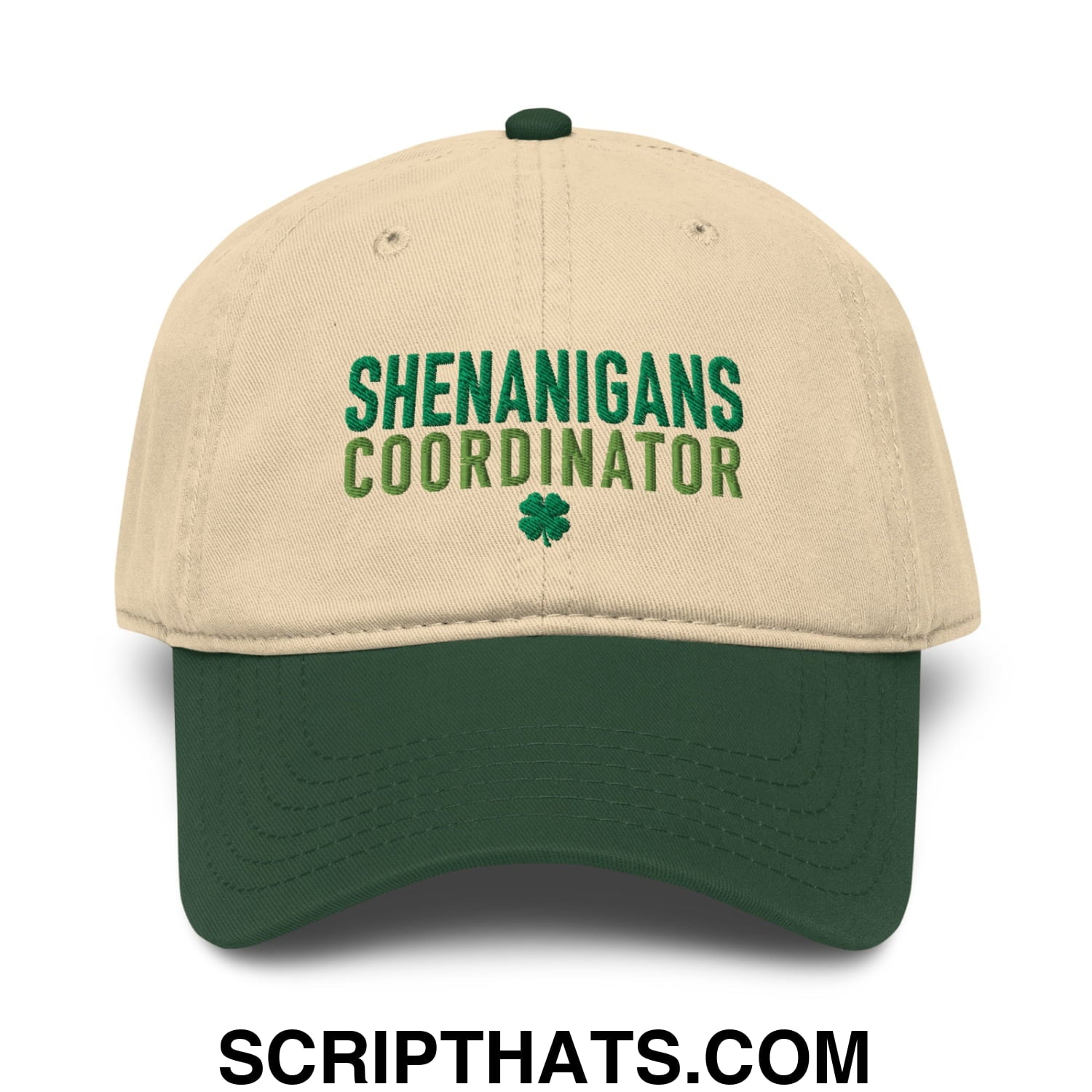Shenanigans Coordinator St. Patrick's Day Embroidered Baseball Dad Hat Dark Green Khaki