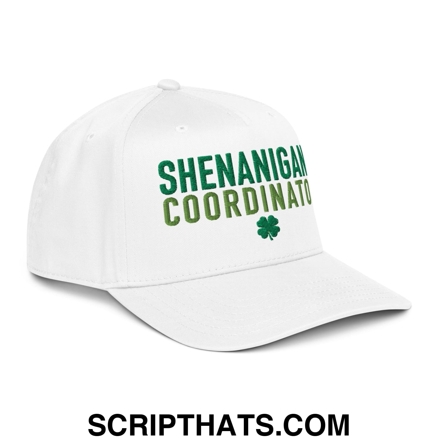 Shenanigans Coordinator St. Patrick's Day Embroidered Baseball Snapback Hat White