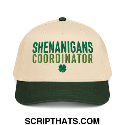 Shenanigans Coordinator St. Patrick's Day Embroidered Baseball Snapback Hat Dark Green Natural