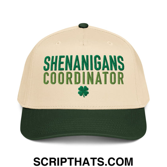 Shenanigans Coordinator St. Patrick's Day Embroidered Baseball Snapback Hat Dark Green Natural