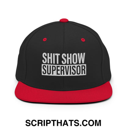 Shit Show Supervisor Embroidered Flat Bill Brim Snapback Hat Black Red