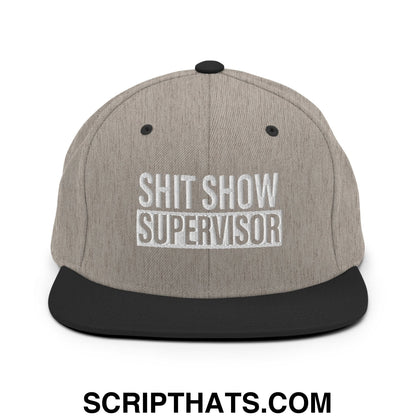Shit Show Supervisor Embroidered Flat Bill Brim Snapback Hat Heather Black