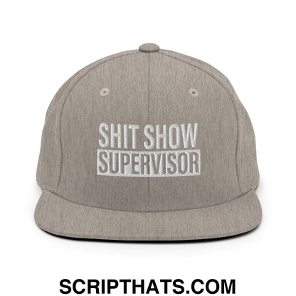 Shit Show Supervisor Embroidered Flat Bill Brim Snapback Hat Heather Grey