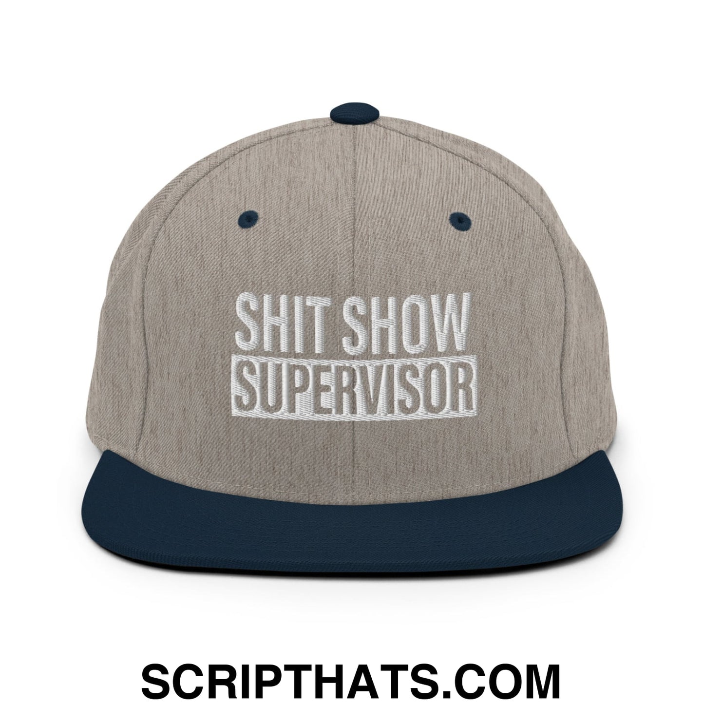 Shit Show Supervisor Embroidered Flat Bill Brim Snapback Hat Heather Grey Navy
