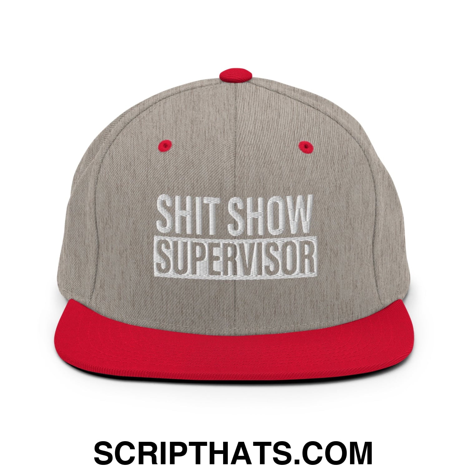 Shit Show Supervisor Embroidered Flat Bill Brim Snapback Hat Heather Grey Red