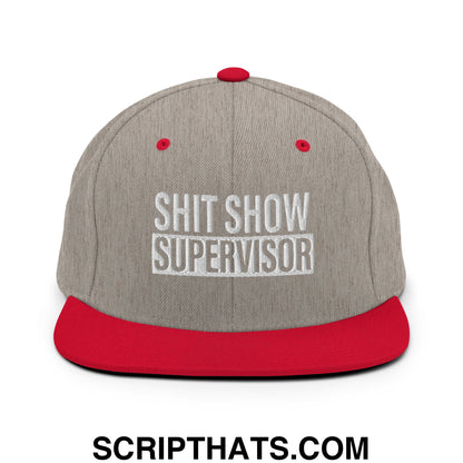 Shit Show Supervisor Embroidered Flat Bill Brim Snapback Hat Heather Grey Red