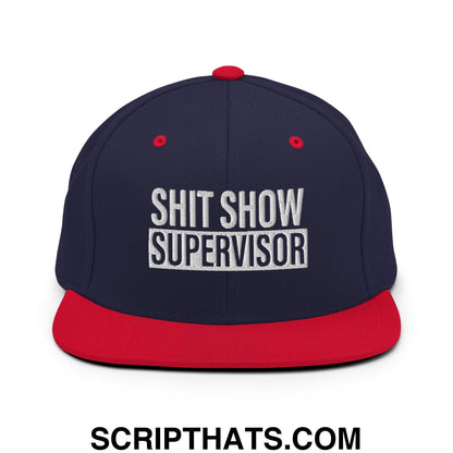 Shit Show Supervisor Embroidered Flat Bill Brim Snapback Hat Navy Red