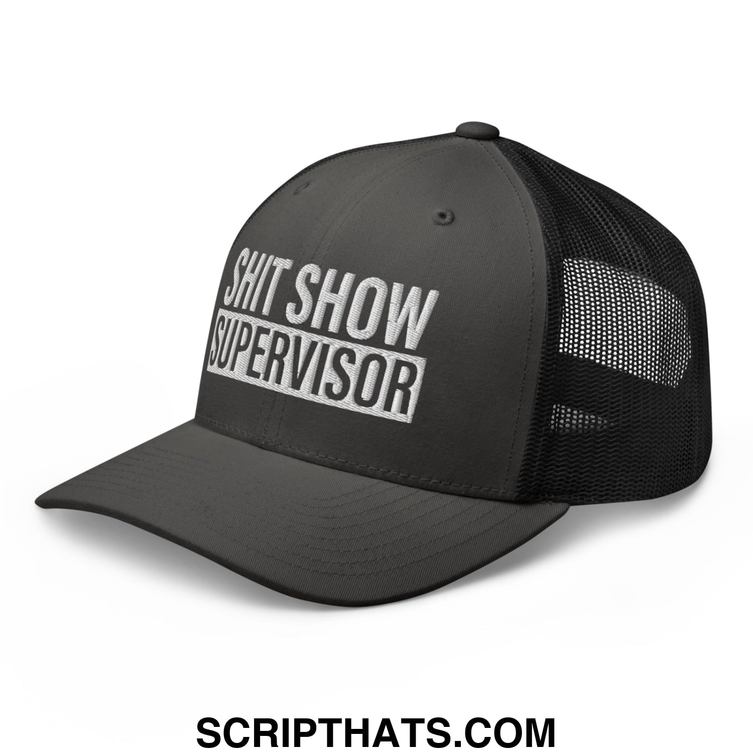 Shit Show Supervisor Embroidered Mesh Trucker Hat Charcoal Black