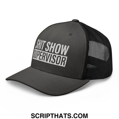 Shit Show Supervisor Embroidered Mesh Trucker Hat Charcoal Black