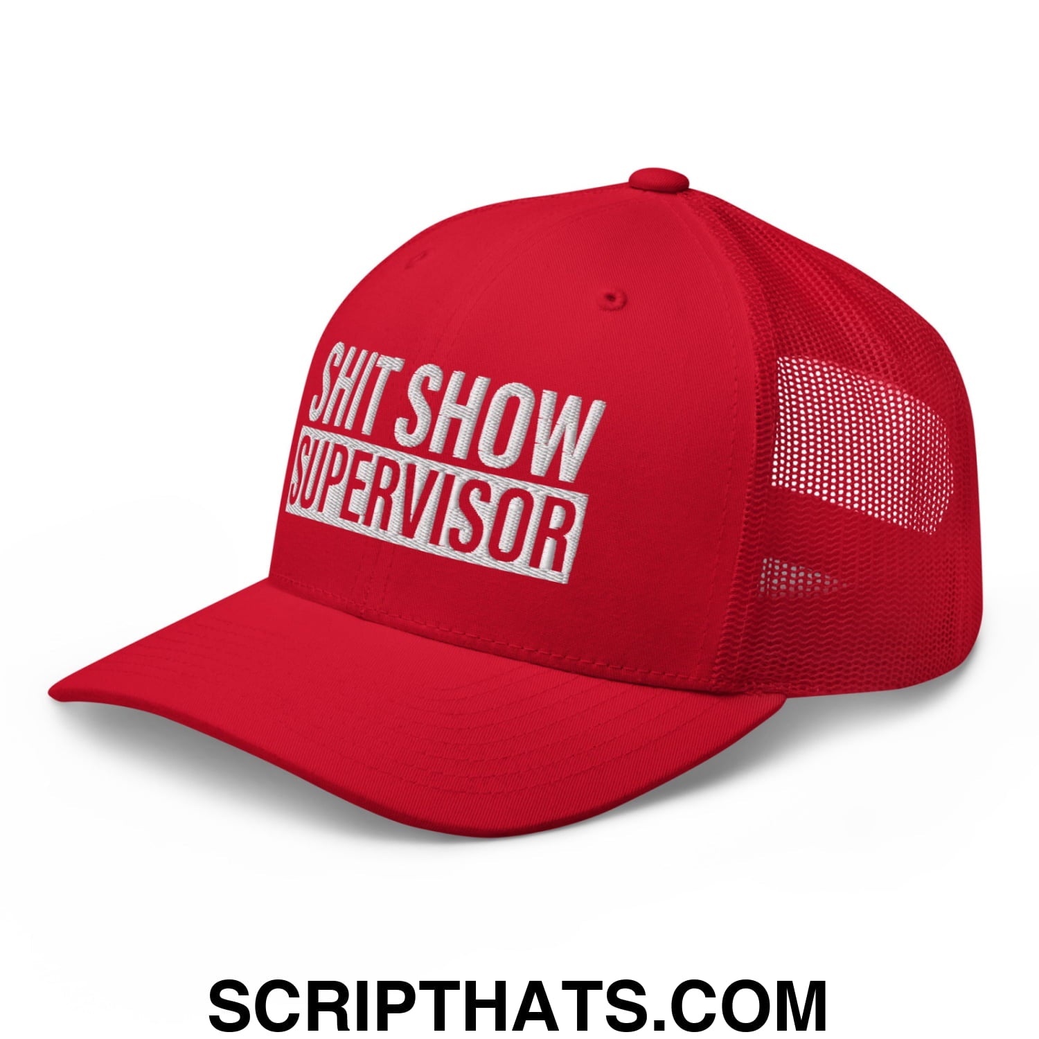 Shit Show Supervisor Embroidered Mesh Trucker Hat Red