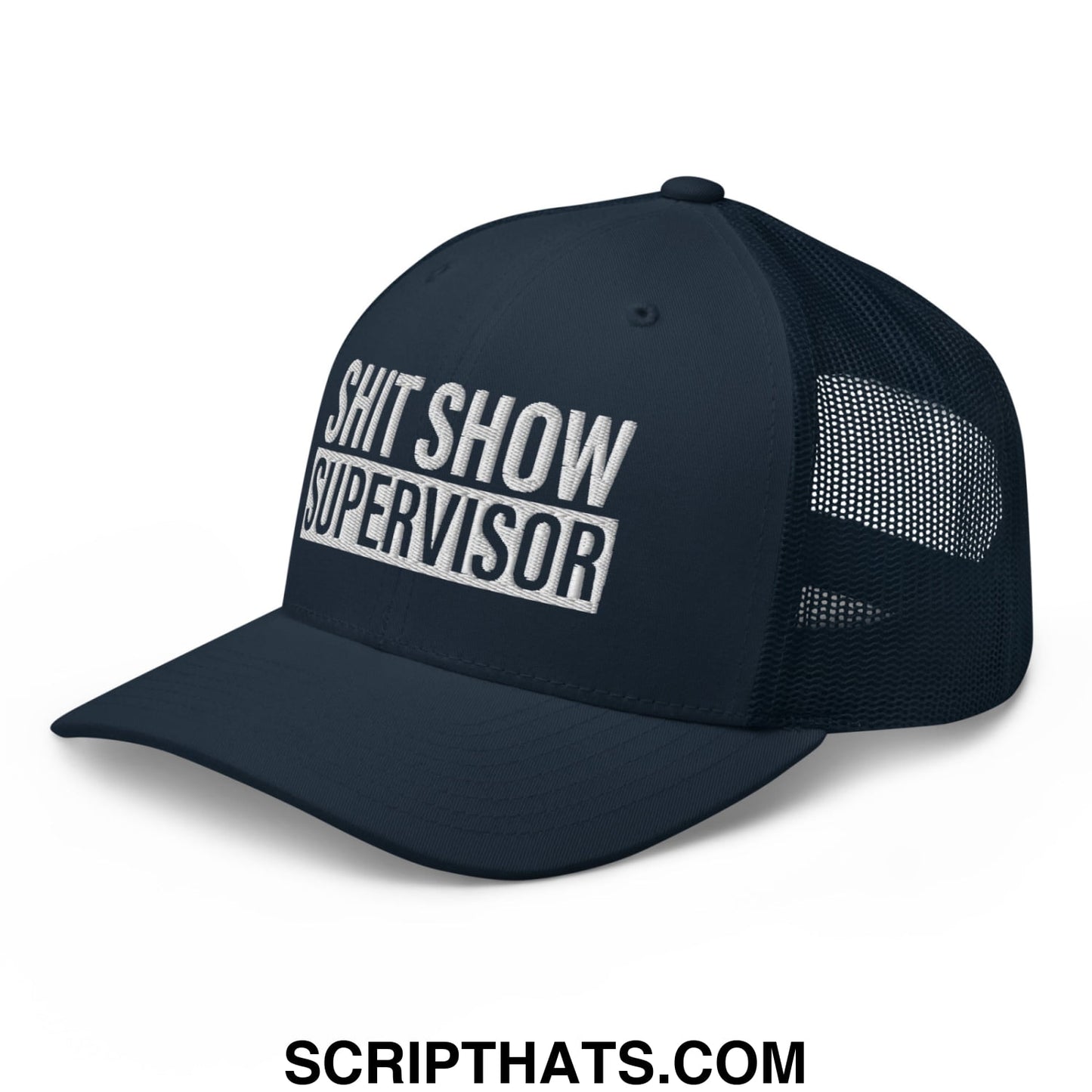 Shit Show Supervisor Embroidered Mesh Trucker Hat Navy