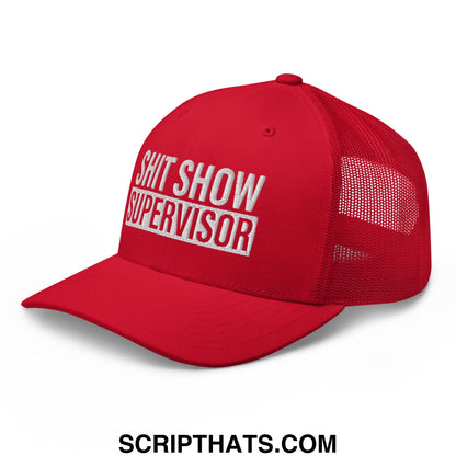 Shit Show Supervisor Embroidered Mesh Trucker Hat Red