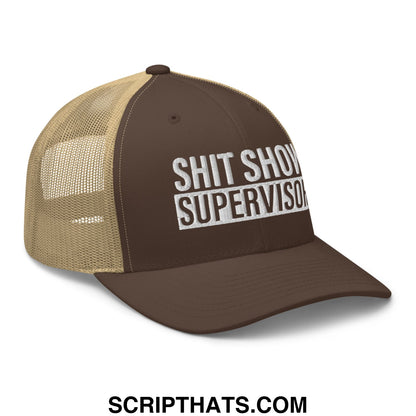 Shit Show Supervisor Embroidered Mesh Trucker Hat Brown Khaki