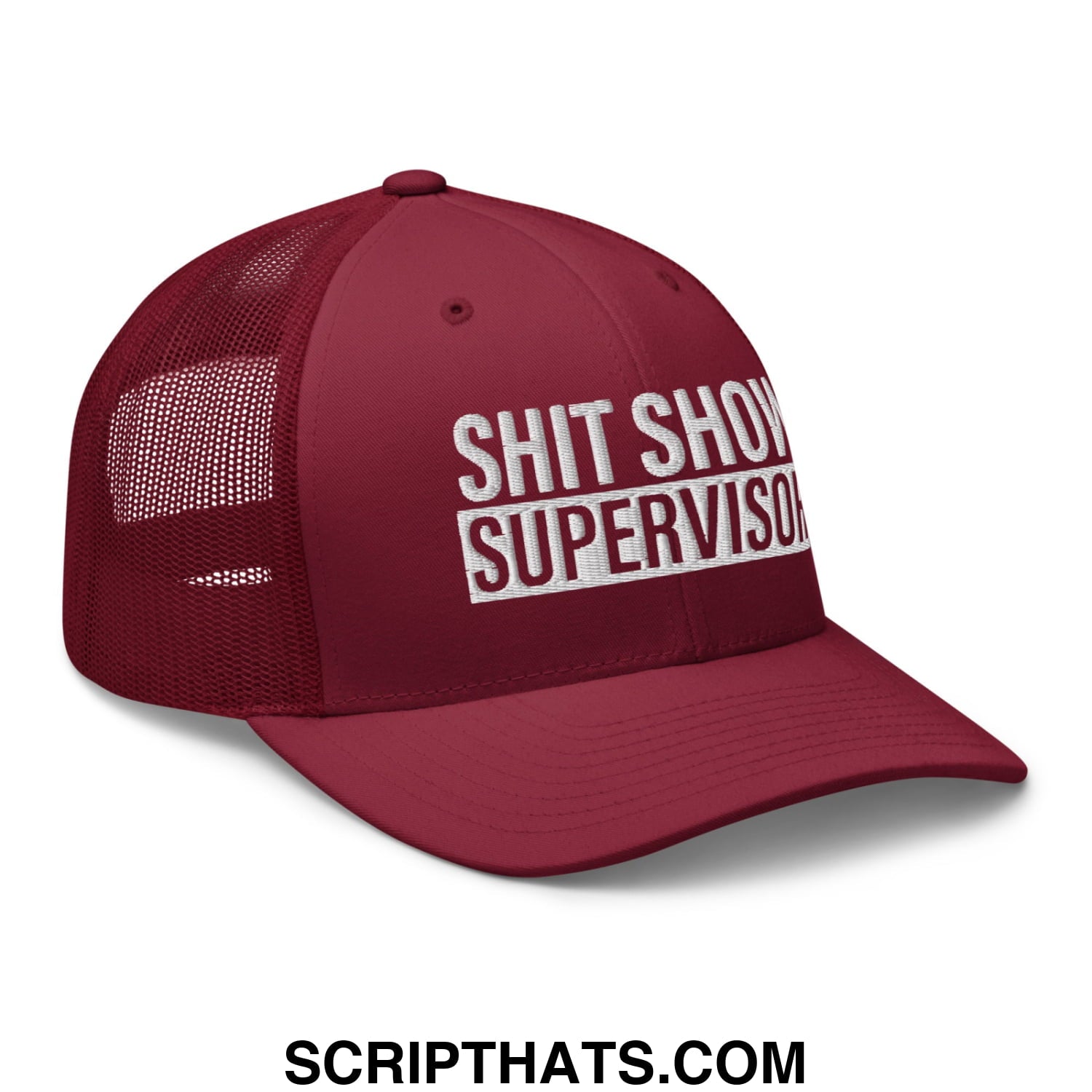 Shit Show Supervisor Embroidered Mesh Trucker Hat Cranberry
