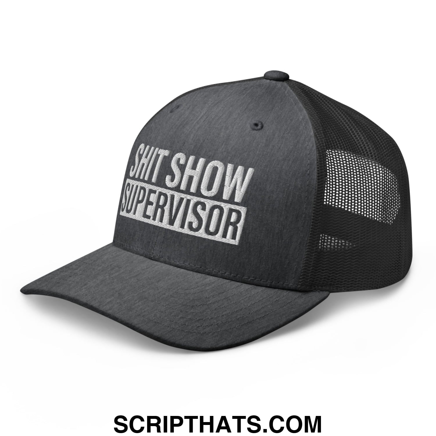 Shit Show Supervisor Embroidered Mesh Trucker Hat Dark Heather Gray
