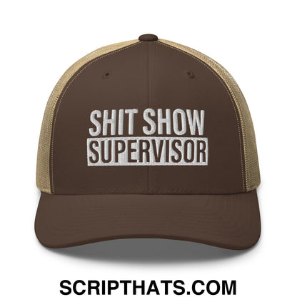 Shit Show Supervisor Embroidered Mesh Trucker Hat Brown Khaki