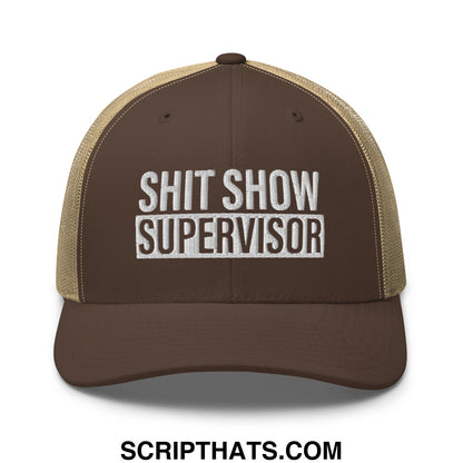 Shit Show Supervisor Embroidered Mesh Trucker Hat Brown Khaki