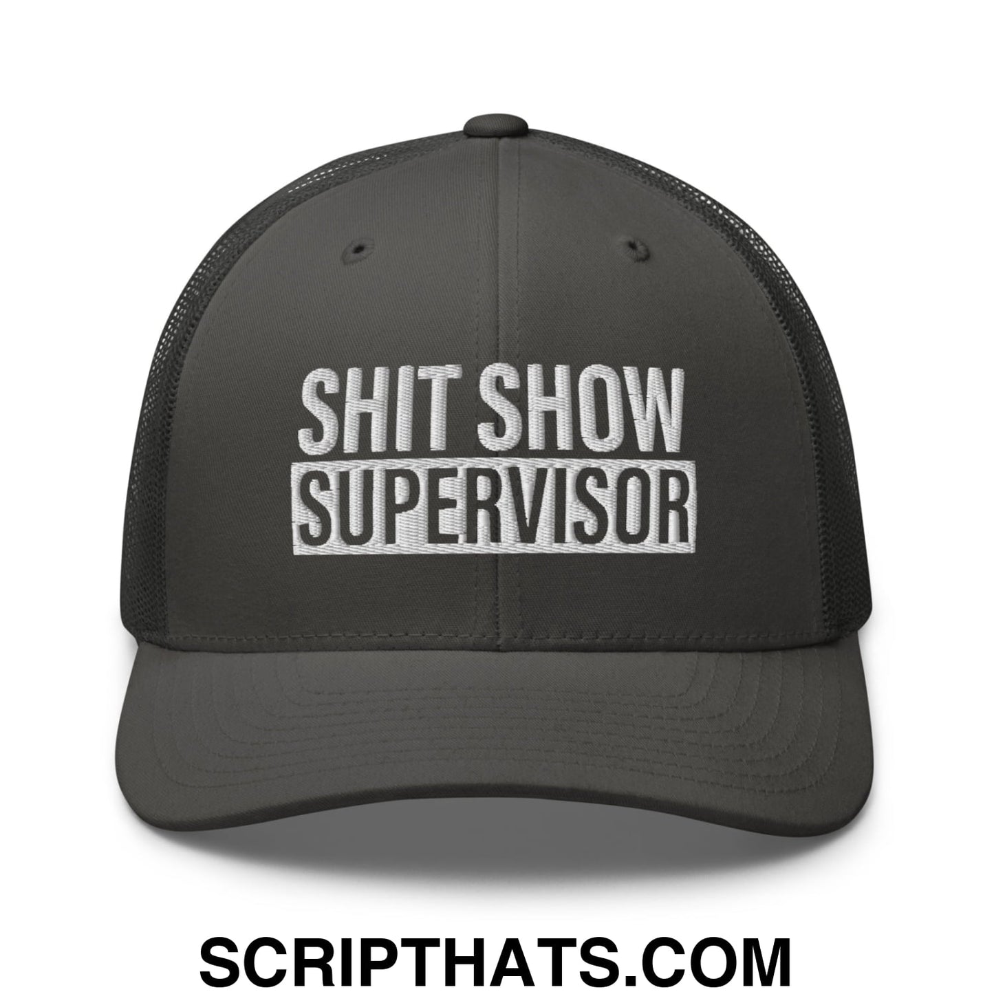 Shit Show Supervisor Embroidered Mesh Trucker Hat Charcoal