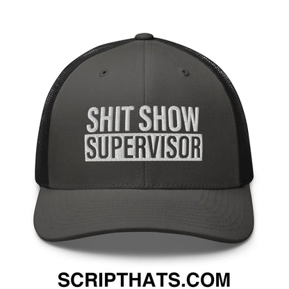 Shit Show Supervisor Embroidered Mesh Trucker Hat Charcoal Black