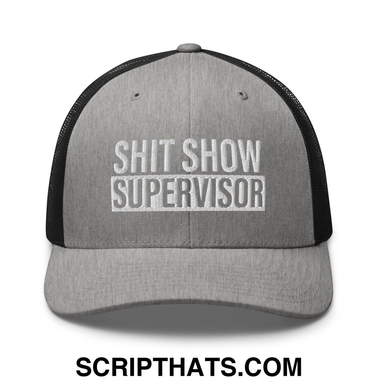 Shit Show Supervisor Embroidered Mesh Trucker Hat Heather Black