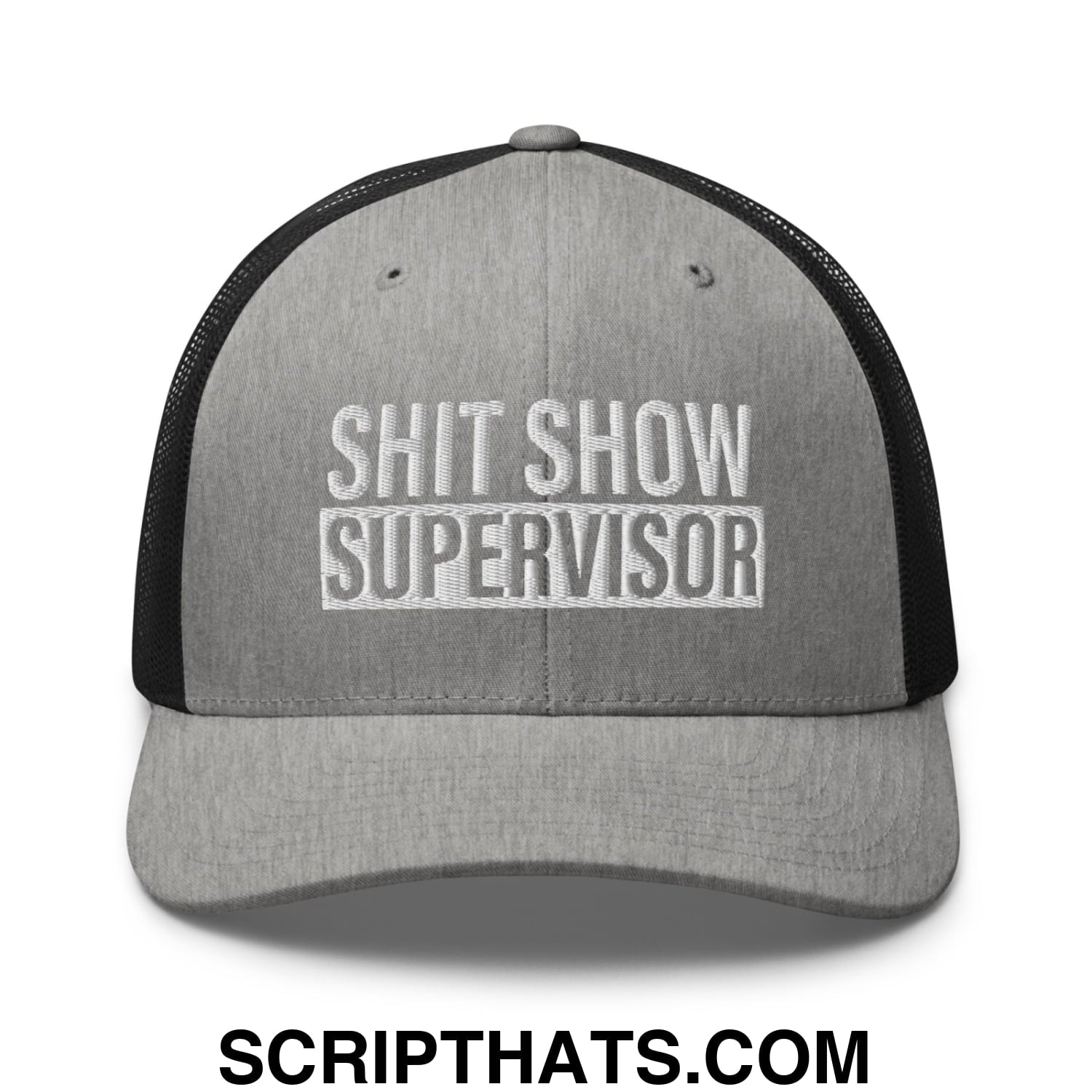 Shit Show Supervisor Embroidered Mesh Trucker Hat Heather Black