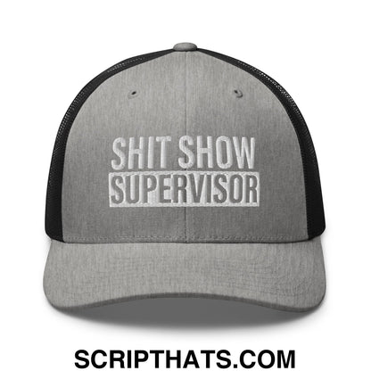 Shit Show Supervisor Embroidered Mesh Trucker Hat Heather Black