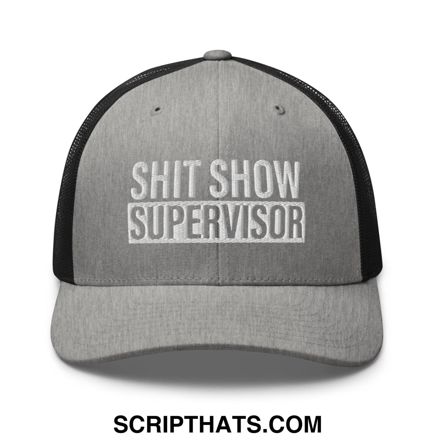 Shit Show Supervisor Embroidered Mesh Trucker Hat Heather Black