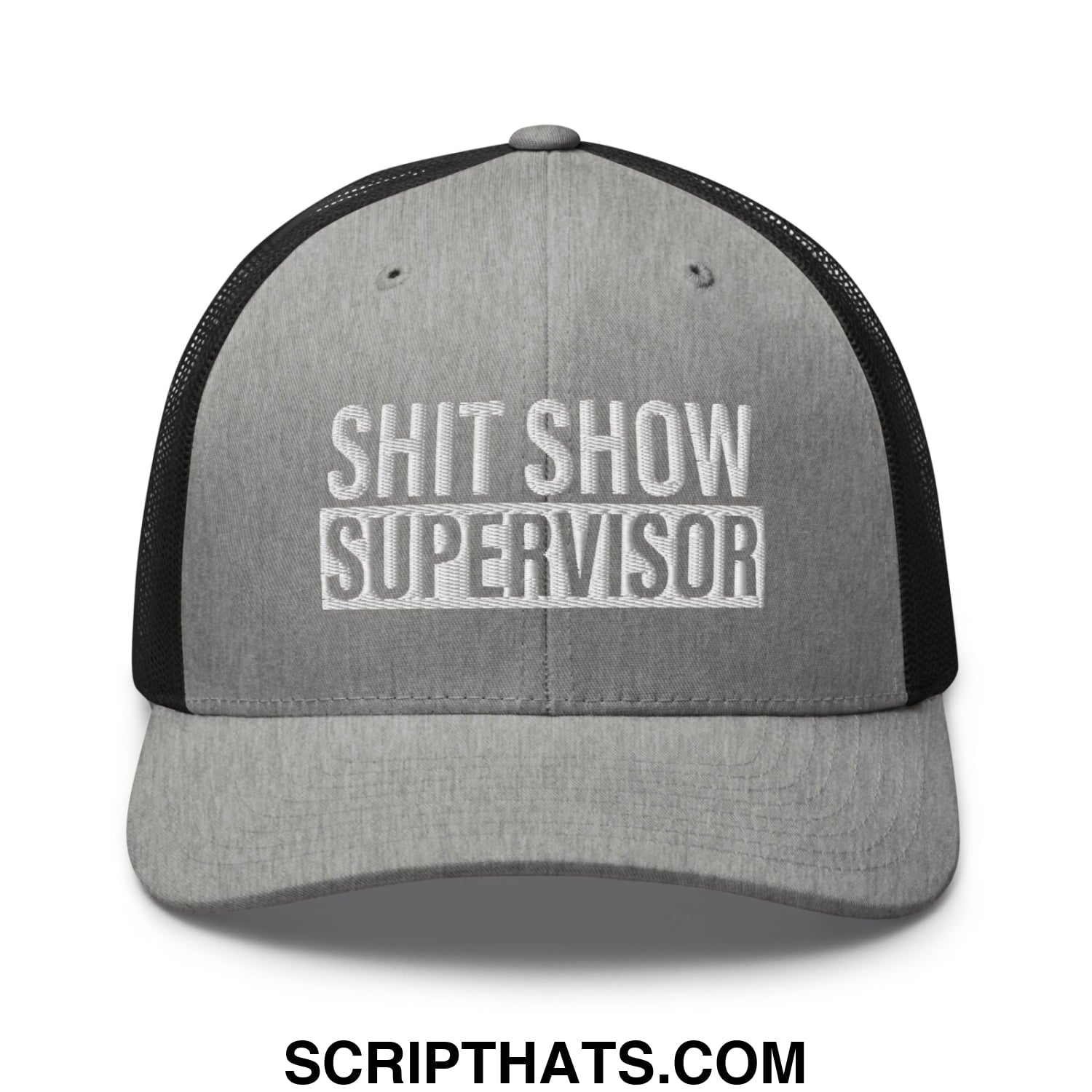 Shit Show Supervisor Embroidered Mesh Trucker Hat Heather Black