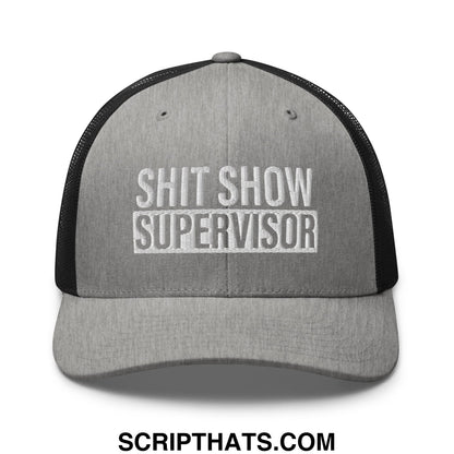 Shit Show Supervisor Embroidered Mesh Trucker Hat Heather Black