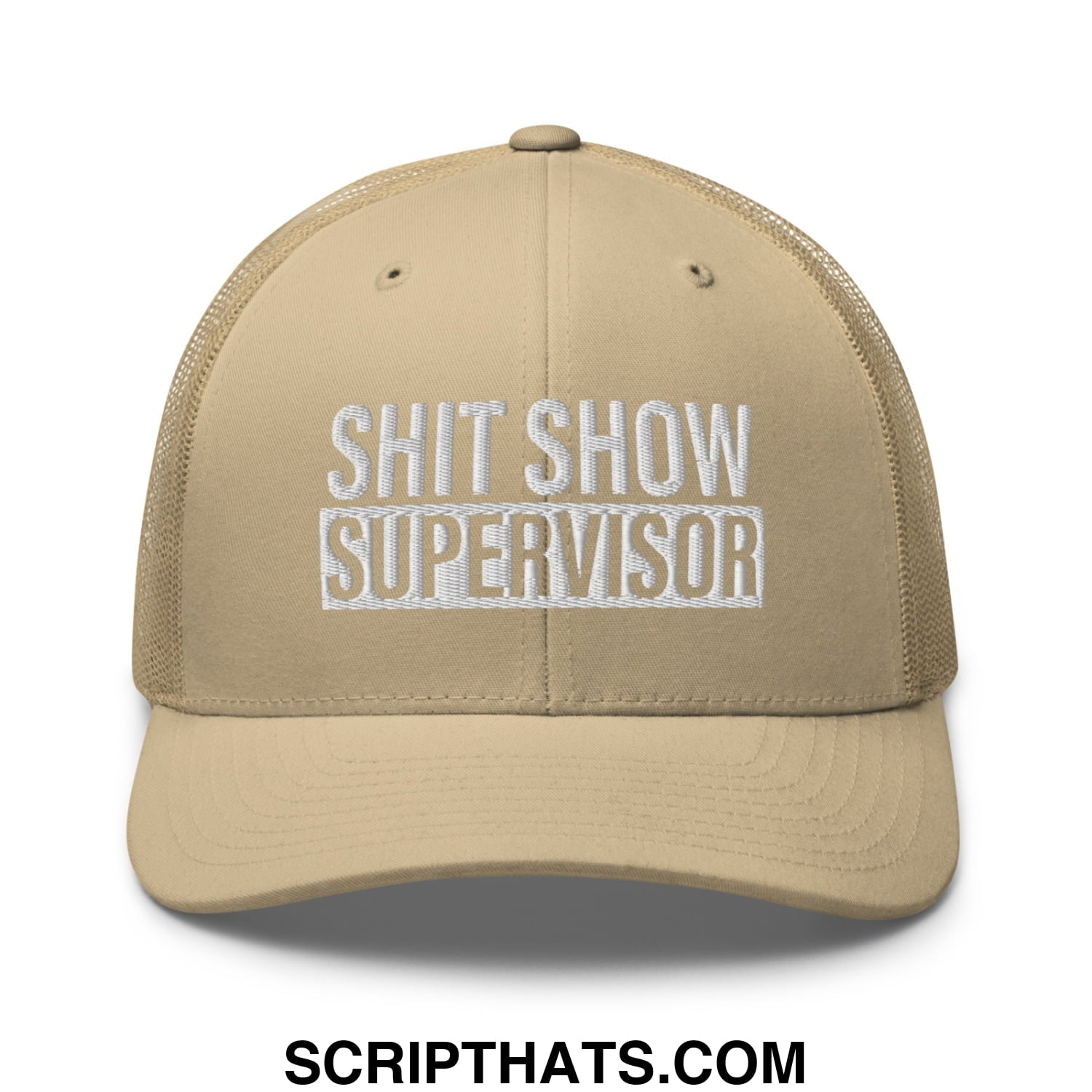 Shit Show Supervisor Embroidered Mesh Trucker Hat Khaki