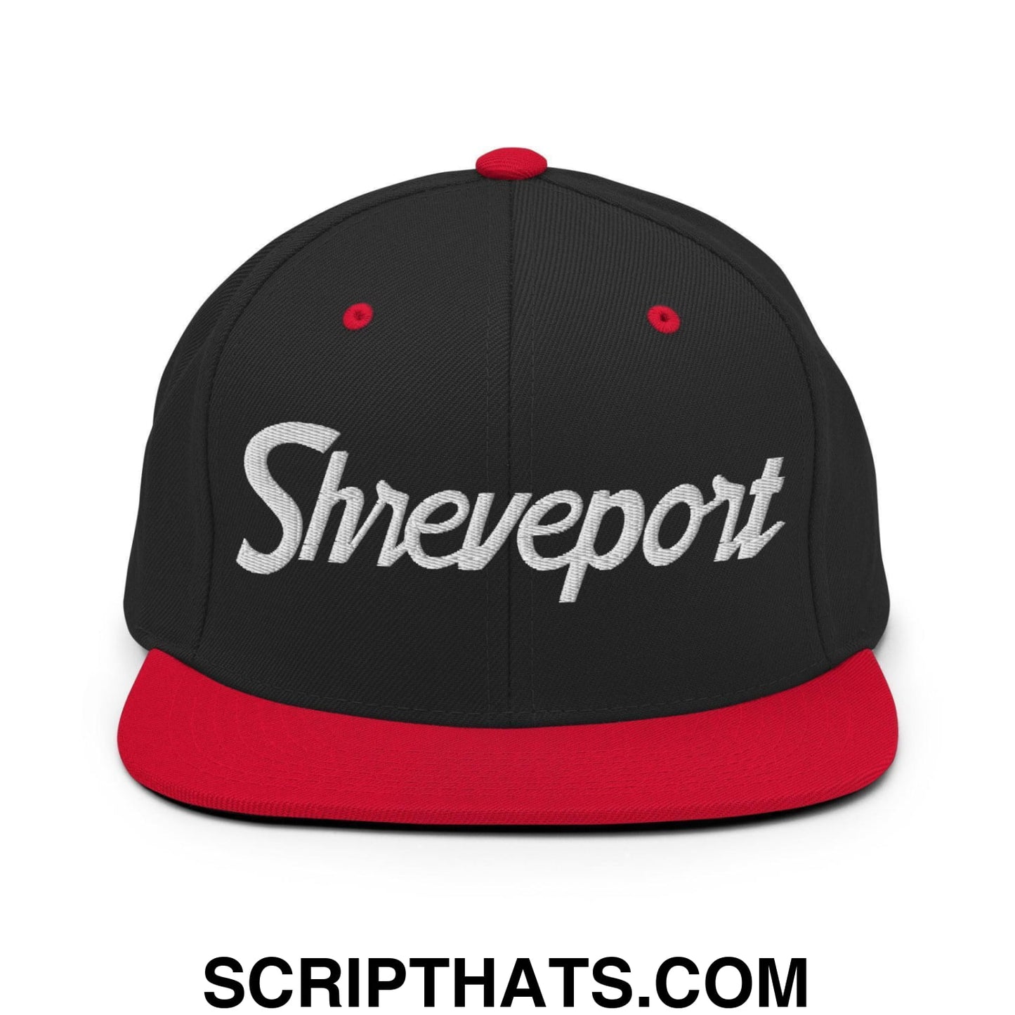 Shreveport Script Snapback Hat Black Red