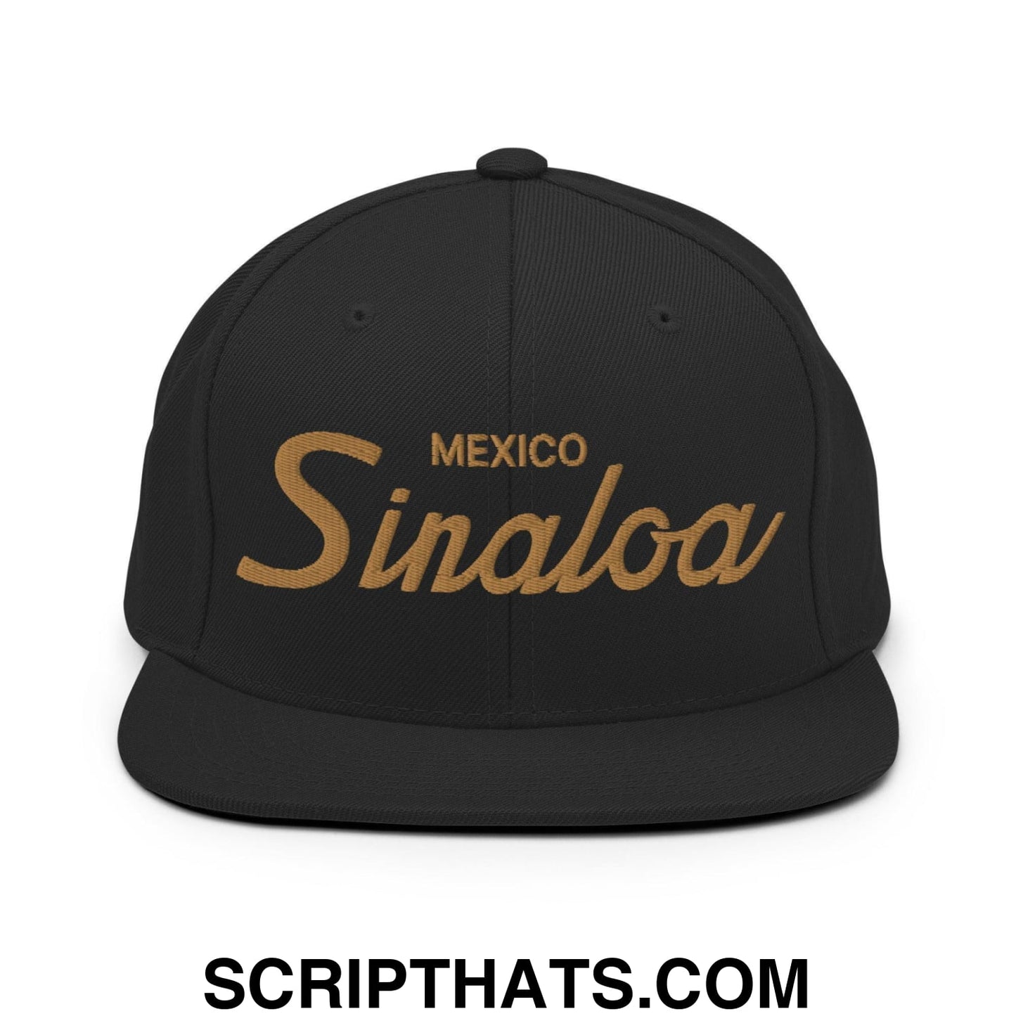 Sinaloa Mexico Gold Vintage Sports Script Snapback Hat Black