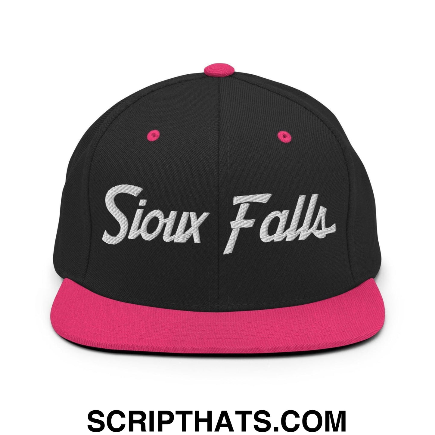 Sioux Falls Script Snapback Hat Black Neon Pink