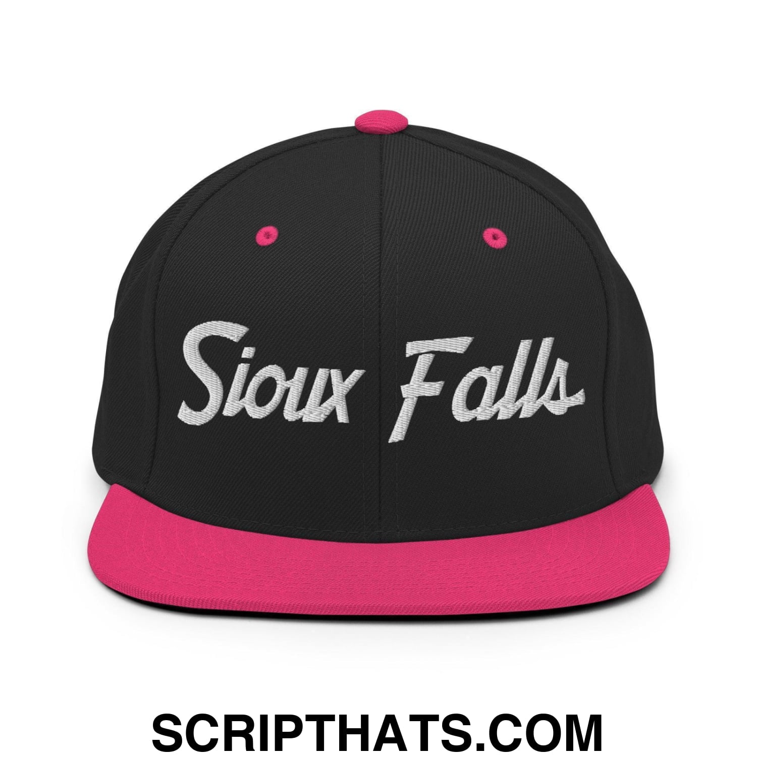 Sioux Falls Script Snapback Hat Black Neon Pink