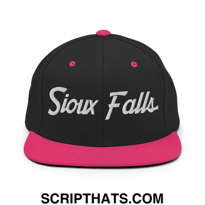 Sioux Falls Script Snapback Hat Black Neon Pink