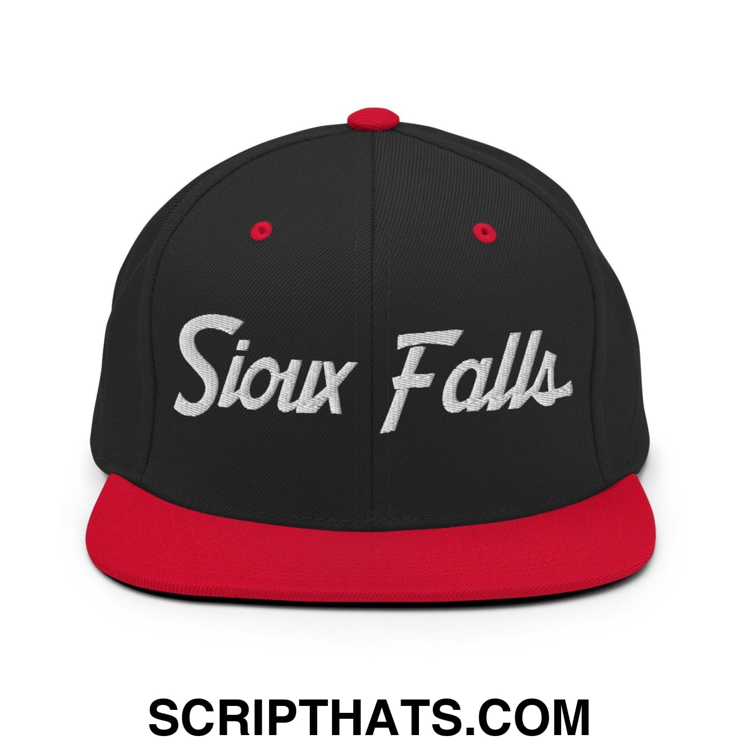 Sioux Falls Script Snapback Hat Black Red