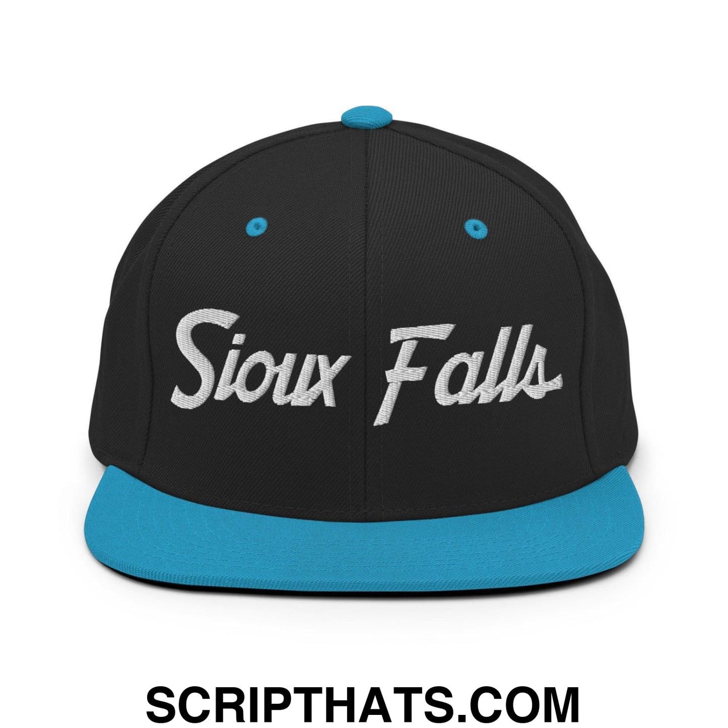 Sioux Falls Script Snapback Hat Black Teal