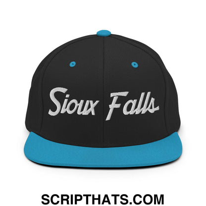 Sioux Falls Script Snapback Hat Black Teal