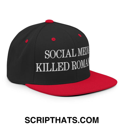 Social Media Killed Romance Flat Bill Brim Snapback Hat Black Red