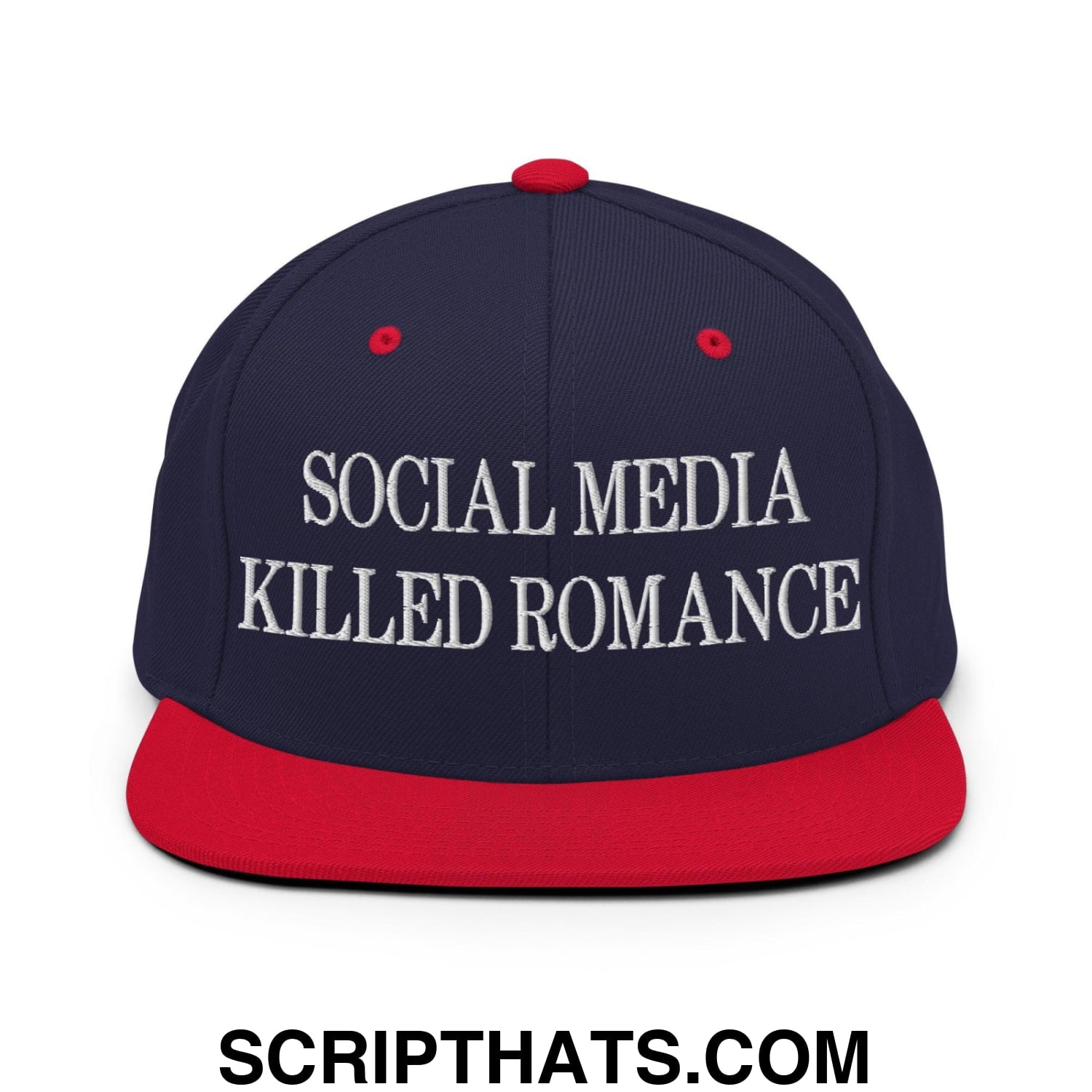 Social Media Killed Romance Flat Bill Brim Snapback Hat Navy Red